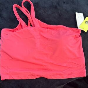 Vibrant Pink Strappy One shoulder sports bra light